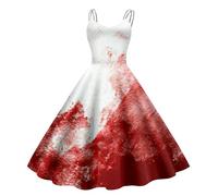 Costume d'Halloween pour Femme Robe d'halloween Femme Robe de Mariée Effrayante et Sanglante Costumes D'infirmière Effrayant Robes sans Manches A Line Spaghetti de Cocktail Halloween (02 White, L)