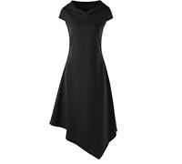 Costume d'Halloween pour femme sorcière : élégante robe gothique sexy mince couvrant les manches courtes robe à capuche évidée irrégulière ourlet couleur unie robe portefeuille steampunk décontractée