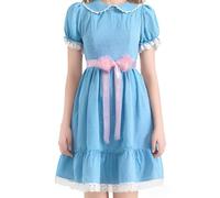 Costume d'Halloween pour femmes et filles - Robe à col Peter Pan à manches bouffantes - Robe courte Lolita avec ceinture (B-bleu ciel, XL)