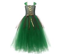 Costume d'Halloween pour fille - Design avec organza taillé - Jupe, oreilles d'elfe, manches et couronne de fleurs - Convient pour le jeu de rôle, les fêtes à thème, les anniversaires