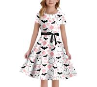 Costume d'Halloween pour fille - Robe de fête médiévale - Manches courtes - Ligne A - Avec lacets à l'arrière - Fermeture éclair - Pour occasions festives, livre de l'Avent - 24 chapitres (blanc, 11