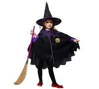 Costume d'Halloween pour fille : robe de sorcière et chapeau de magicien - Costume de princesse en tulle scintillant avec cape, baguette magique pour fête costumée, tour ou friandise