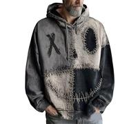 Costume d'Halloween pour homme à capuche avec motif tête de citrouille patchwork cousu pull à capuche 2025, gris, XL