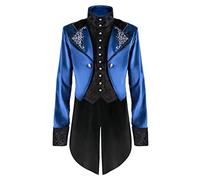 Costume d'Halloween pour homme à queue-de-morue de Steampunk à col haut, veste de smoking gothique, long manteau de vampire et de costumade de Hallowen (bleu, taille XXXXL)