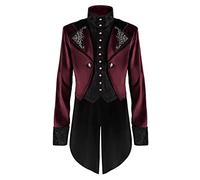 Costume d'Halloween pour homme à queue-de-morue de style Steampunk à col haut, veste de smoking gothique, long manteau de vampire et de costumade - Tenue d'Halloween Hombre Terreur (rouge, taille M)