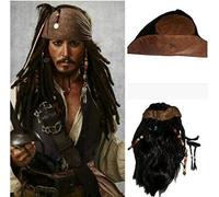 Costume d'Halloween pour homme adulte pirate capitaine jack moineau perruques chapeau pirates des Caraïbes Cosplay Accessoires