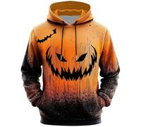 Costume d'Halloween pour homme avec imprimé visage de citrouille et poche - Pull à capuche effrayant à manches longues, Orange 1, L