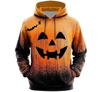 Costume d'Halloween pour homme avec imprimé visage de citrouille et poche - Pull à capuche effrayant à manches longues, Orange 5., 3XL