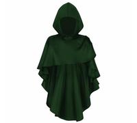 Costume d'Halloween pour homme - Cape médiévale avec capuche - Châle apocalyptique - Cape de costumade de la Renaissance - Poncho à capuche vintage, Vert noirâtre, One Size