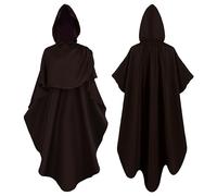 Costume d'Halloween pour homme - Cape médiévale avec capuche - Châle apocalyptique - Cape de costumade de la Renaissance - Poncho à capuche vintage, Z02-café, S