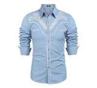 Costume d'Halloween pour Homme - Chemise en Jean Western Décontractée à Manches Longues - T-Shirt Coloré en Coton à Boutons, BU1, M