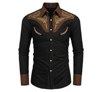 Costume d'Halloween pour Homme - Chemise en Jean Western Décontractée à Manches Longues - T-Shirt Coloré en Coton à Boutons, Noir, M