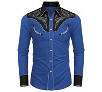 Costume d'Halloween pour Homme - Chemise en Jean Western Décontractée à Manches Longues - T-Shirt Coloré en Coton à Boutons, Bu2, 3XL