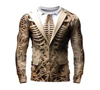 Costume d'Halloween pour homme - Chemise squelette tête de mort - Cage côtelée - Impression 3D - T-shirt à col rond et manches longues - Hauts de fête de vacances, jaune, 3XL