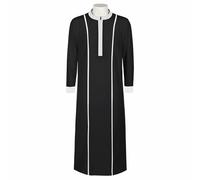 Costume d'Halloween pour homme clergé en soutane ministre église robe vestre pasteur musulman islamique fermeture éclair long vêtements, Noir, Large