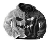 Costume d'Halloween pour homme Jack O Lantern Sweat à capuche à manches longues Motif visage de citrouille effrayant 2025, gris, 3XL