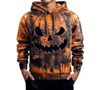 Costume d'Halloween pour homme - Motif tête de citrouille effrayante - Patchwork cousu - Pull à capuche de vacances, gris, M