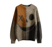 Costume d'Halloween pour homme - Motif tête de citrouille effrayante - Patchwork cousu - Pull à manches longues, gris, 4XL