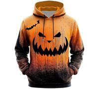 Costume d'Halloween pour homme - Sweat à capuche avec poche - Imprimé visage de citrouille - Pull à capuche à manches longues, Orange 2, 5XL