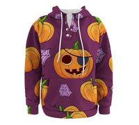 Costume d'Halloween pour homme - Sweat à capuche coloré imprimé citrouille - Coupe ample - Pull surdimensionné avec cordon de serrage - Pull à manches longues - Manteau confortable, rose, 4X-Large