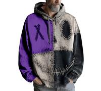 Costume d'Halloween pour homme - Sweat à capuche en tricot cousu patchwork - Motif visage de citrouille 2025, violet, 5XL