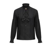 Costume d'Halloween pour homme - T-shirt médiéval à volants - Steampunk - Costume gothique, Renaissance et Viking, Noir, XX-Large
