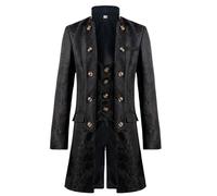 Costume d'Halloween pour homme - Veste médiévale steampunk, style pirate, viking, Renaissance formelle à queue-de-morue gothique, Noir , XXL