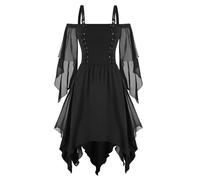 Costume d'Halloween - Robe de cocktail pour femme - Grande taille - Tendance - Style gothique - Robe midi - Manches longues évasées - Robe irrégulière - Robe en mousseline de soie à manches courtes