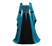 Costume d'Halloween - Robe femme - Style rétro - Couleur unie - Manches trompette - Robe longue - Cosplay - Sol - Robe gothique médiévale pour femme - Robe gothique médiévale pour femme - Couronne