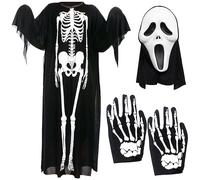 Costume D'halloween Squelette,Masque Scream Halloween,Déguisement enfant squelette,Costume De Squelette pour Fête de Cosplay D'halloween Garçon Fille