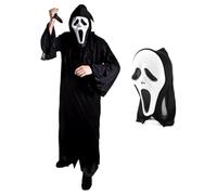 Costume d'Halloween tueur de fantômes pour adultes - Robe à capuche noire et masque de fantôme hurlant - Déguisement de film d'horreur pour homme - Cosplay de film d'horreur
