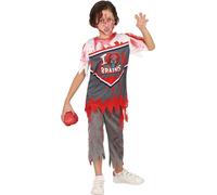 Costume d'Halloween Zombie Enfants Rouge sang Gris Viande Gammée Morts-Vivants Horreur Chemise Pantalon Printemps Obscurité Heure Fantôme, Taille : 140/146 Couleur : Gris