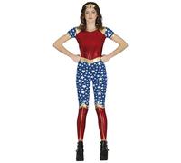 Costume d'Héroïne Étoile pour Adolescente Fille - Tenue de Fille Merveilleuse avec Combinaison Rouge Métallique, Bleu et Or pour Adolescentes Filles de 14-16 Ans