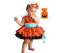 Costume d'homme des cavernes pour Enfants en Bas âge-avec Sac de Bonbons-pour Filles-Halloween-os de Chien-Robe en Maille Historique-Tenues de Princesse Cosplay (Orange-18-24 Months)