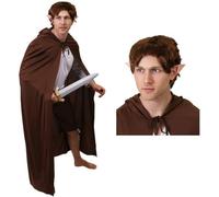 Costume d'homme mythique pour adultes - Cape marron, perruque marron, fausses oreilles pointues - Déguisement pour homme - Personnage de téléfilm fantastique pour l'école, la semaine du livre, la
