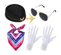 Costume d'hôtesse de l'air - Ensemble de 5 pièces - Écharpe et accessoires photo avec détails élégants - Accessoire de déguisement - Motif festif