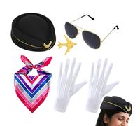 Costume D'hôtesse De L'air - Ensemble De Tenue D'habillage | Accessoires Pour Chapeaux Et Gants D'hôtesse De L'air | Pour Le Quotidien En Plein Air, Les Vacances À La Maison, Les Vacances, Anniver