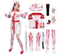 Costume d'infirmière sanglante pour femme, robe d'infirmière avec chapeau, costume de cosplay pour Halloween, blanc, taille S
