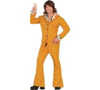 Costume Disco 70's Roi de la danse style vintage Pantalon à pattes d'éléphant Col coloré, Taille : 52 - 54 (L) Couleur : Marron