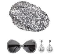 Costume Disco Babe - WIDMANN - 68599 - Bonnet à Paillettes - Lunettes à Paillettes - Boucles d'Oreilles Clip