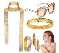 Costume disco des années 70 pour femme, ensemble de bijoux de costumes rétro - Nouveaux costumes disco, boucles d'oreilles, lunettes de soleil, de la piste de danse nous costume disco des années 70