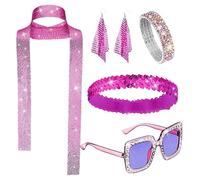 Costume disco des années 70 pour femme - Ensemble de costumes disco rétro - Nouveaux costumes disco avec boucles d'oreilles, lunettes de soleil - Profitez de la piste de danse avec notre costume disco