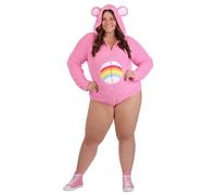 Costume d'ours Cheer Bear pour femme - Grenouillère à capuche en polaire Sherpa pour Halloween - Sous licence officielle, Rose, 3X