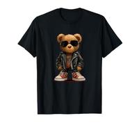 Costume d'ours en Peluche Rock avec Lunettes de Soleil et Veste en Cuir T-Shirt