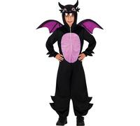 Costume Dragon Aventurier volant Halloween Créature magique Enfants Noir Violet Ailes Capuche Monde féerique Animal une pièce, Taille : 110/116 Couleur : Noir / Violet