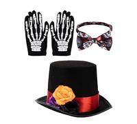 Costume du Jour des Morts,Accessoires de costume du Jour des Morts | 3 pièces Costumes d'Halloween Fête de Cosplay - Chapeaux d'Halloween pour hommes adultes, Costume jour morts, Design Rose po