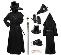 Costume du Médecin de Peste, Costume Médecin de la Peste avec Masque Medecin Peste Noir Chapeau, Deguisement Medecin de la Peste Médiéval, Plague Doctor Costume Steampunk pour Halloween Cosplay (L)