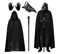 Costume du Médecin de Peste, Halloween Deguisement Medecin de la Peste | Costume de Docteur de Peste avec Masque,Sceptre,Cape Noire avec Capuche et Gants,Plague Doctor Costume pour Halloween
