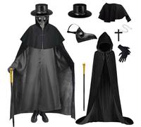 Costume du Médecin de Peste, Masque Médecin de la Peste, Chapeau Steampunk, Cape à Capuche, Canne Médecin de la Peste, Déguisement d’Halloween, Costume SteamPunk Cosplay pour Carnaval