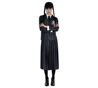 Costume d'uniforme Mercredi Nevermore pour femme | Tenue de l'académie gothique avec veste rayée avec jupe assortie, noir, X-Large